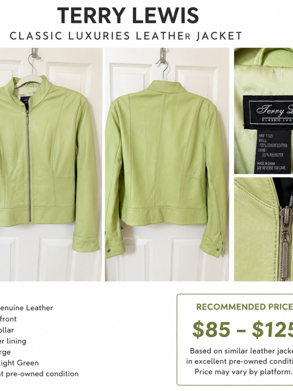 Terry Lewis Classic Luxuries Light Lime Leather Jacket